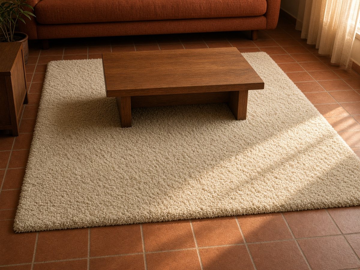 The same oatmeal rug looking fluffy and even after carpet cleaning