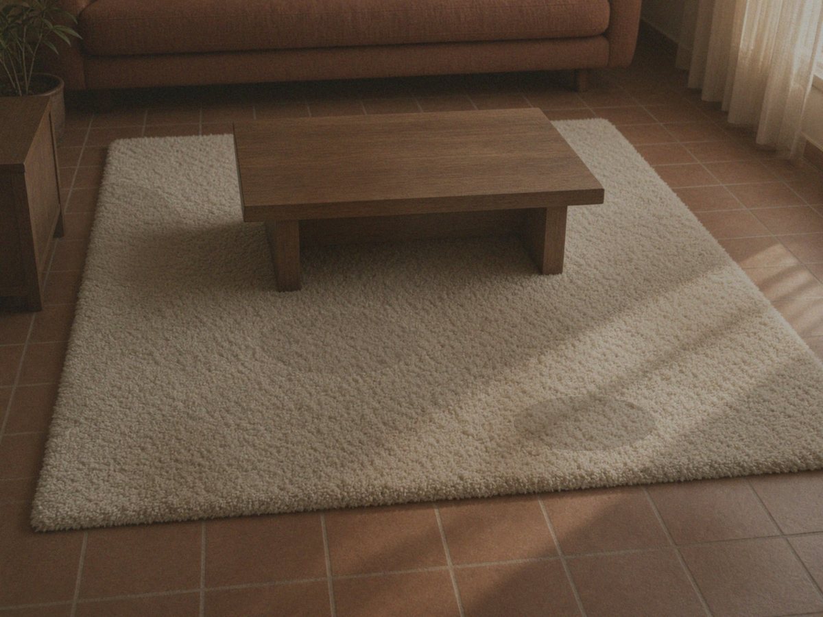 Area rug with traffic paths and stains before extraction
