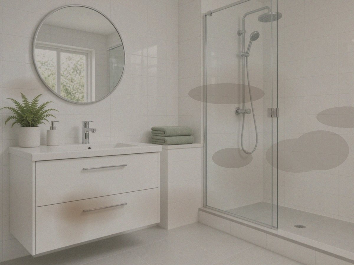 Bathroom with soap scum, dull grout, and water spots before a deep clean