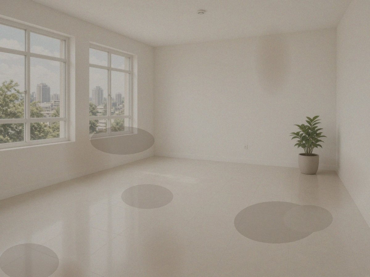 Empty apartment with dusty floors and scuffed walls before handover cleaning